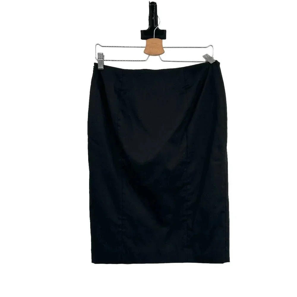 Wolford Black Pencil Skirt Front Slit Satin and Lace Stripe Trim Size US 6‎